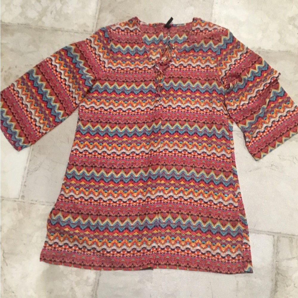 Multicolor Zigzag  swimsuit coverup. Shear